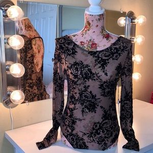 Mesh floral long sleeve bodysuit